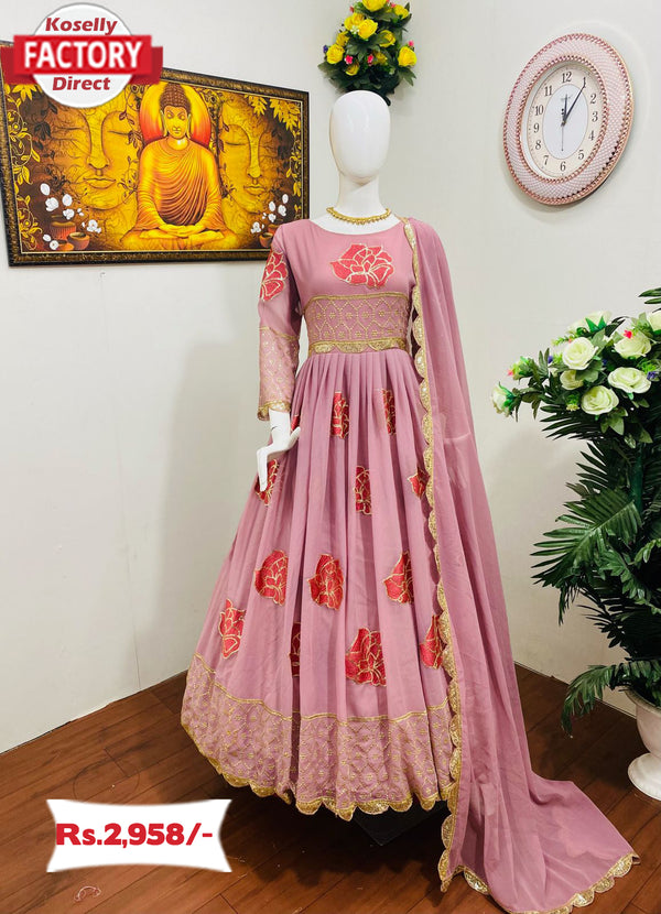 Quartz Pink Embroidered Partywear Gown
