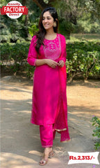 Hot Pink Kurtha Palazzo Dupatta Set