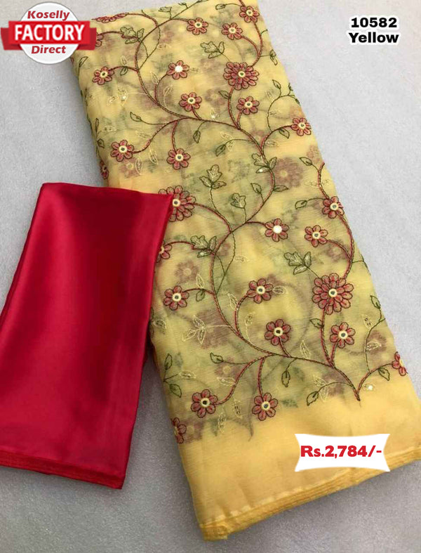 Yellow Chiffon Saree With Multi-thread Embroidery