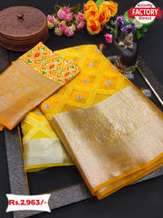 Yellow Pure Organza Silk Jacquard Weaving Saree