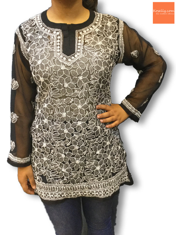 Black lucknowi chikankari top