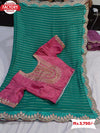 Green Pure Georgette Saree With Silver Zari Weaving
