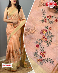 Soft Cotton Organza Saree With Embroidery