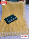 Yellow Pure Organza Matte Sequins Saree