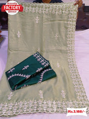 Light Green Pure Organza Matte Sequins Saree