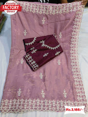 Nude Pink Pure Organza Matte Sequins Saree