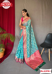 Sky Blue Pure Organza Banarasi Saree