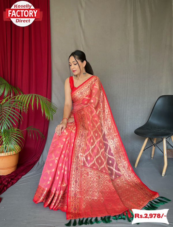Pink Pure Organza Banarasi Saree