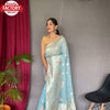 Sky Blue Pure Linen Banarasi Saree