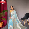 Sky Blue Pure Linen Banarasi Saree