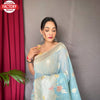 Sky Blue Pure Linen Banarasi Saree