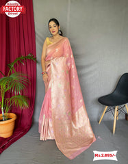 Pink Pure Linen Banarasi Saree