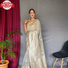 Light Grey Pure Linen Banarasi Saree