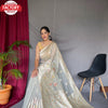 Light Grey Pure Linen Banarasi Saree