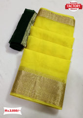 Yellow Pure Organza Banarasi Border Saree