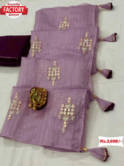 Lavender Organza Partywear Embroidered Saree