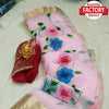 Baby Pink Organza Banarasi Saree With Hand Print