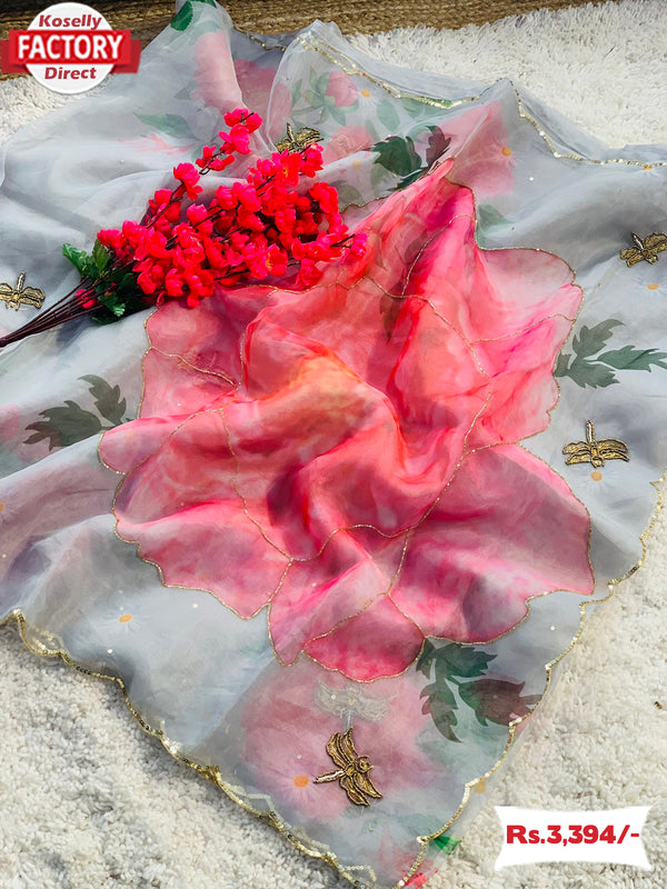 Ash Heavy Hand-worked Partywear Saree