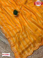 Yellow Pure Organza Zari And Sequins Saree