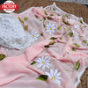 Baby Pink Chiffon Silk Handprinted Saree