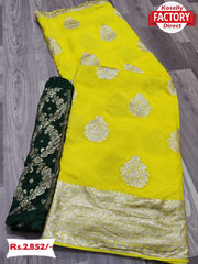 Yellow Pure Georgette Banarasi Saree