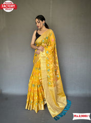 Yellow Organza Banarasi Weaving Saree