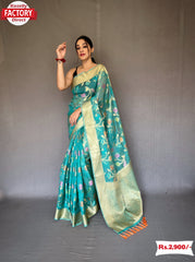 Blue Organza Banarasi Weaving Saree