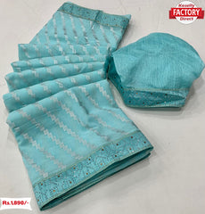 Blue Georgette Leheriya Foil Work Saree