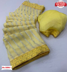 Yellow Georgette Leheriya Foil Work Saree