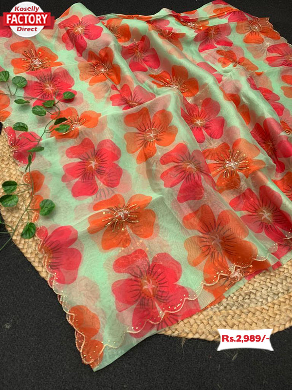 Pure Organza Floral Handworked Saree