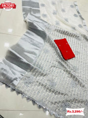 White Pure Nylon Organza Partywear Saree