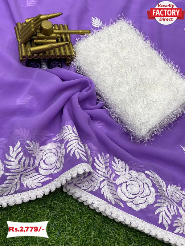 Lavender Soft Georgette Saree With Embroidery