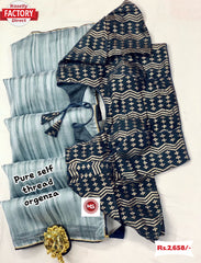 Light Blue Organza Saree With Readymade Blouse