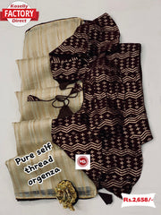 Golden Organza Saree With Readymade Blouse