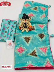 Turquoise Cotton Silk Saree With Fancy Work