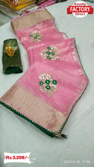 Baby Pink Organza Zari Saree With Fancy Embroidery