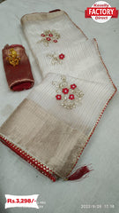 White Organza Zari Saree With Fancy Embroidery