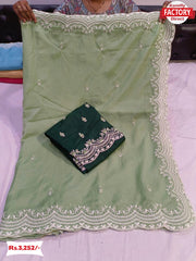 Tea Green Organza Saree With Coding Embroidery