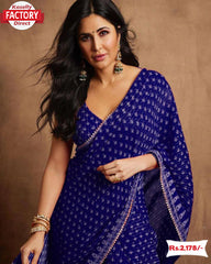 Navy Blue Pure Georgette Crochet Work Saree