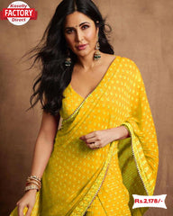 Yellow Pure Georgette Crochet Work Saree