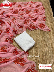 Pure Chiffon Silk Saree With Handwork