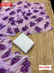 Pure Chiffon Silk Saree With Handwork