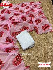 Pure Chiffon Silk Saree With Handwork