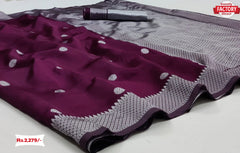 Soft Banarasi Silk Saree With Silver Blouse Piece