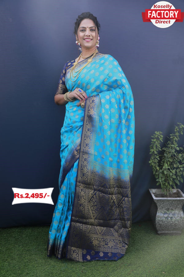 Sky Blue Soft Banarasi Silk Saree
