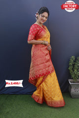 Yellow Soft Banarasi Silk Saree