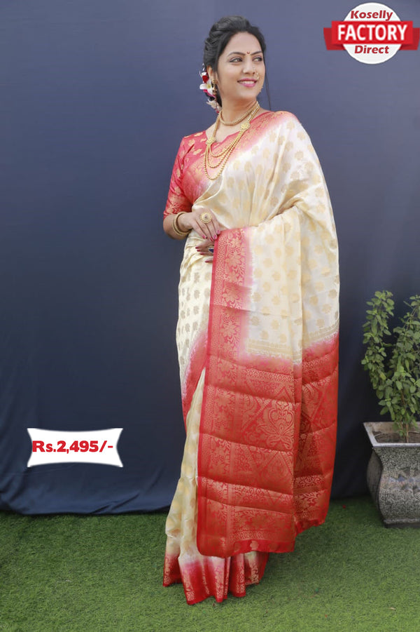 Off-White Soft Banarasi Silk Saree