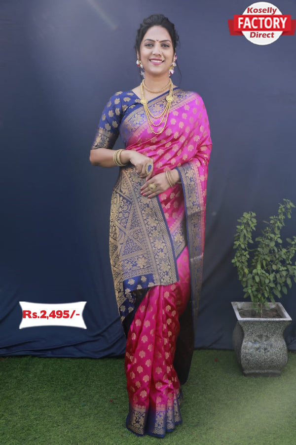 Magenta Soft Banarasi Silk Saree