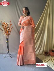 Orange Silver Zari Linen Saree