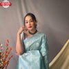 Baby Blue Silver Zari Linen Saree